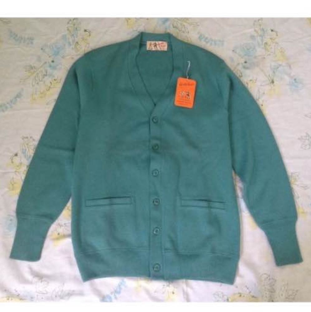 Vintage 100% merino wool turquoise button cardigan